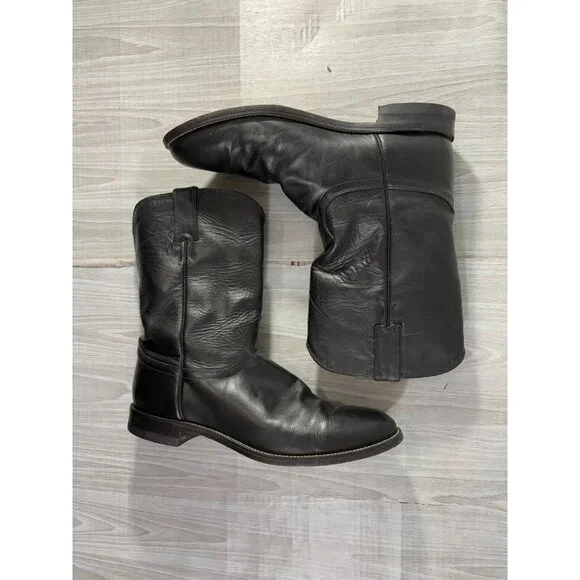 Justin 3133 Leather Roper Cowboy Boots 10.5 D color black USA - Picture 5 of 8